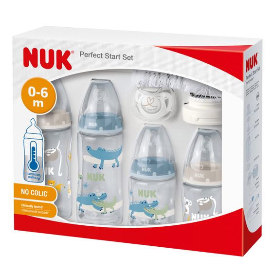 Nuk Set di 9 pezzi Perfect Start PA First Choice Plus - Controllo della temperatura - Blu