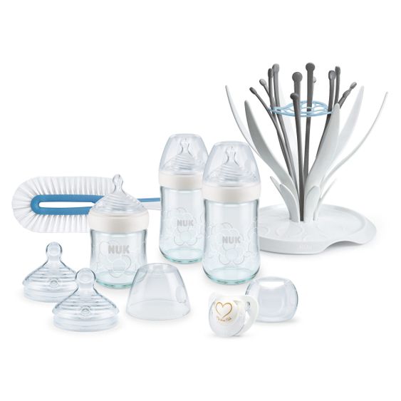 Nuk 9-tlg. Starter-Set Nature Sense Glas-Flaschen-Set XXL - Weiß