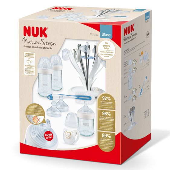 Nuk 9-tlg. Starter-Set Nature Sense Glas-Flaschen-Set XXL - Weiß