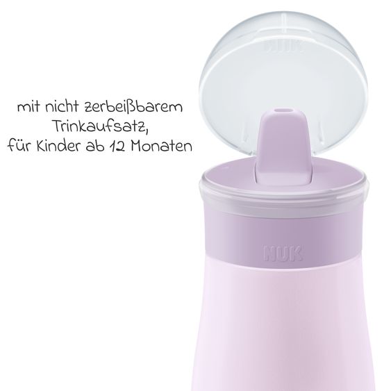 Nuk Edelstahl-Trinkflasche Mini-Me Flip Cup - mit bissfestem Trinkaufsatz 500 ml - Blume - Flieder