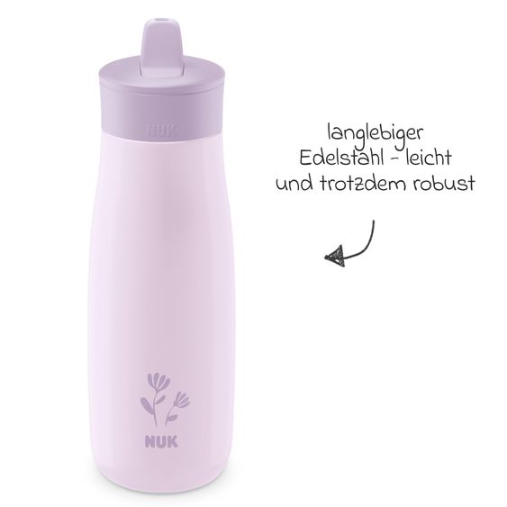 Nuk Edelstahl-Trinkflasche Mini-Me Flip Cup - mit bissfestem Trinkaufsatz 500 ml - Blume - Flieder