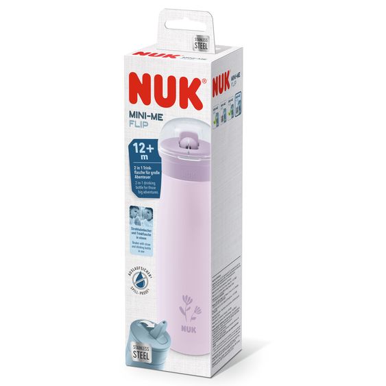 Nuk Biberon in acciaio inossidabile Mini-Me Flip Cup - con tappo a prova di morso 500 ml - fiore - lilla