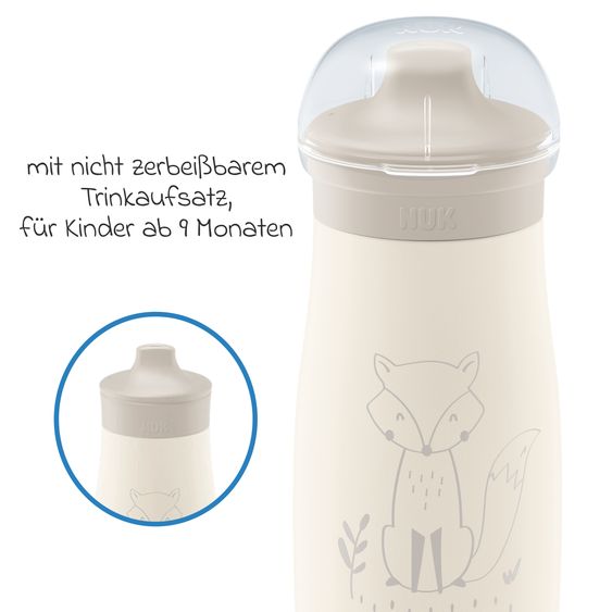 Nuk Edelstahl-Trinkflasche Mini-Me Sip Cup - mit bissfestem Trinkaufsatz 300 ml - Fuchs - Beige