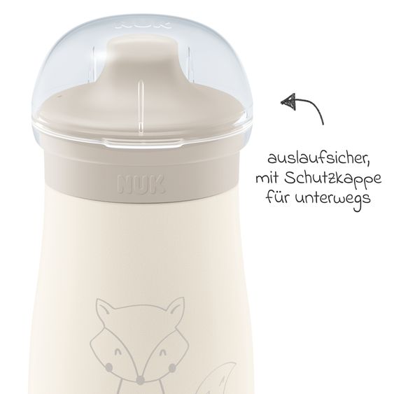 Nuk Edelstahl-Trinkflasche Mini-Me Sip Cup - mit bissfestem Trinkaufsatz 300 ml - Fuchs - Beige