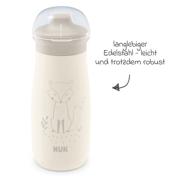 Nuk Edelstahl-Trinkflasche Mini-Me Sip Cup - mit bissfestem Trinkaufsatz 300 ml - Fuchs - Beige