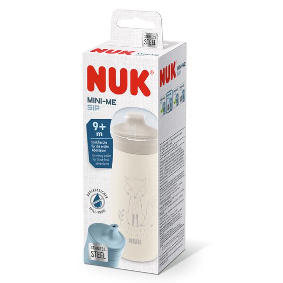 Nuk Edelstahl-Trinkflasche Mini-Me Sip Cup - mit bissfestem Trinkaufsatz 300 ml - Fuchs - Beige