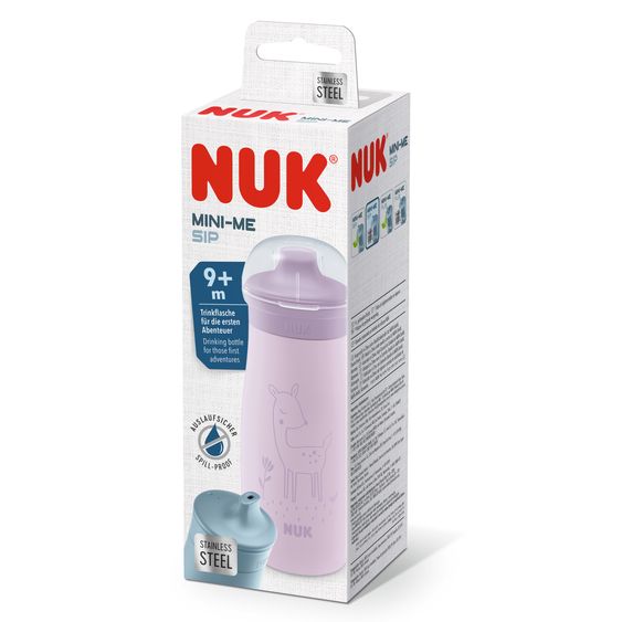 Nuk Biberon in acciaio inox Mini-Me Sip Cup - con coperchio a prova di morso 300 ml - cervo - lilla