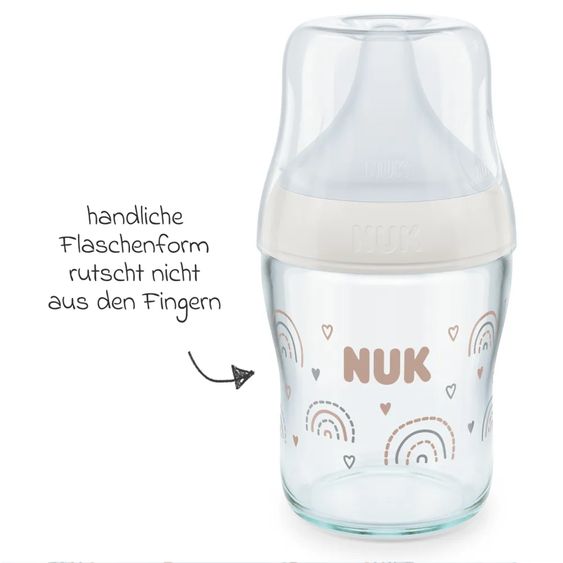 Nuk Glas-Flasche 2er Pack Perfect Match 120 ml + Silikon Sauger Gr. S - Regenbogen - Weiß