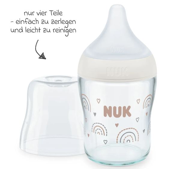 Nuk Glas-Flasche 2er Pack Perfect Match 120 ml + Silikon Sauger Gr. S - Regenbogen - Weiß