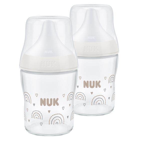 Nuk Glas-Flasche 2er Pack Perfect Match + Silikon Sauger 120 ml - Regenbogen - Gr. S