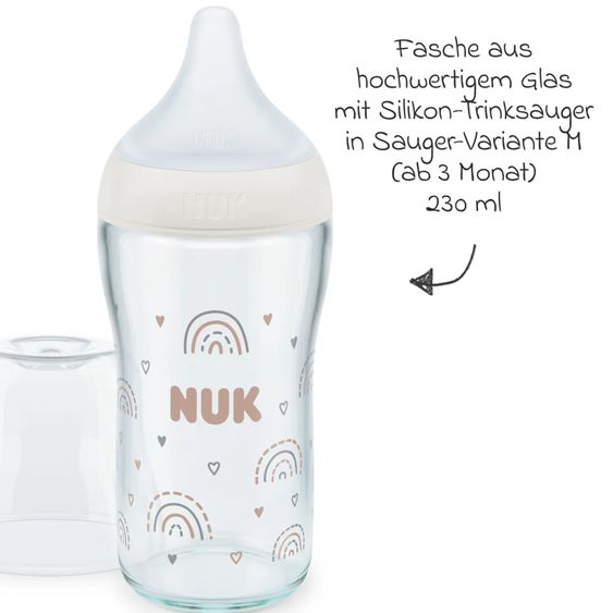 Nuk Glass bottle 3-pack Perfect Match 230 ml + silicone teat size M - rainbow - white