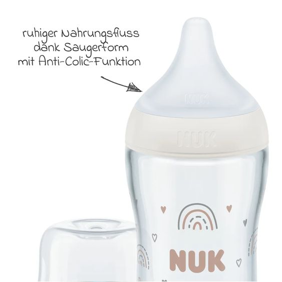 Nuk Glass bottle 3-pack Perfect Match 230 ml + silicone teat size M - rainbow - white