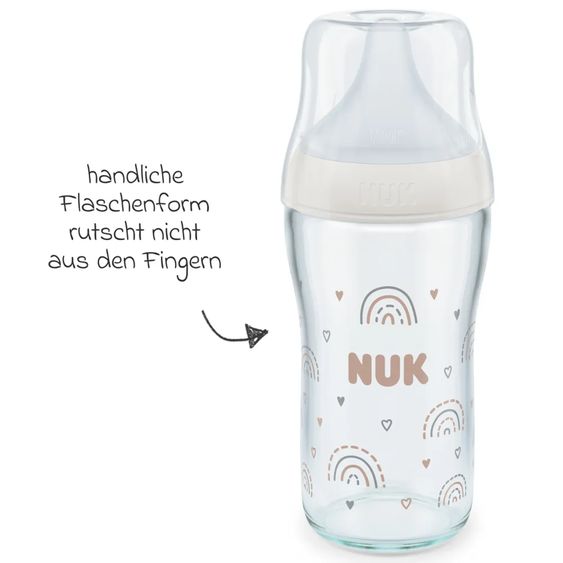 Nuk Glass bottle 3-pack Perfect Match 230 ml + silicone teat size M - rainbow - white