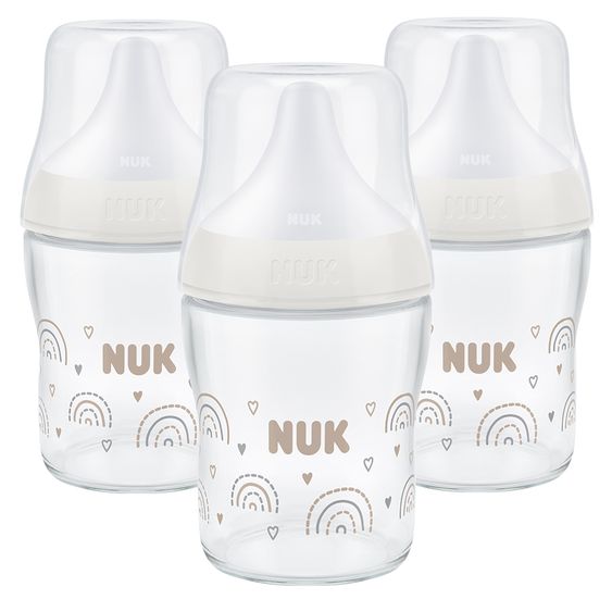 Nuk Glas-Flasche 3er Pack Perfect Match + Silikon Sauger 120 ml - Regenbogen - Gr. S