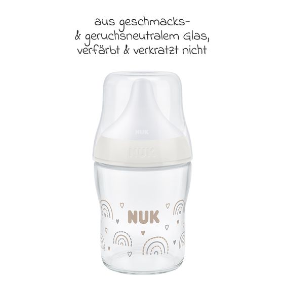 Nuk Glas-Flasche 3er Pack Perfect Match + Silikon Sauger 120 ml - Regenbogen - Gr. S