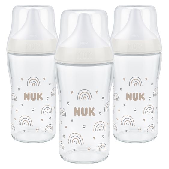 Nuk Glas-Flasche 3er Pack Perfect Match + Silikon Sauger 230 ml - Regenbogen - Gr. M