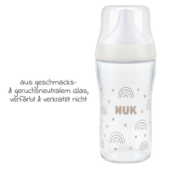 Nuk Glas-Flasche 3er Pack Perfect Match + Silikon Sauger 230 ml - Regenbogen - Gr. M