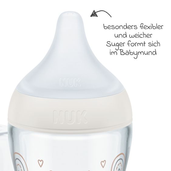 Nuk Glas-Flasche 4er Pack Perfect Match 120 ml & 230 ml + Silikon-Sauger Gr. S & M - Regenbogen - Weiß