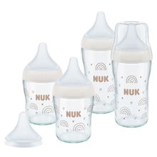 Glas-Flasche 4er Pack Perfect Match + Silikon-Sauger 120 & 230 ml - Regenbogen - Gr. S & M