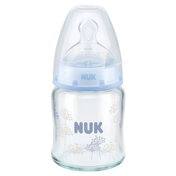 Nuk Glas-Flasche First Choice+ 120 ml - Silikon Gr. 1 - Pusteblume Blau