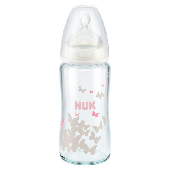 Nuk Glas-Flasche First Choice 240 ml - Silikon Gr. 1 - Weiß