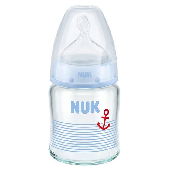 Nuk Glas-Flasche First Choice Plus 120 ml - Silikon Gr. 1 S - Blau