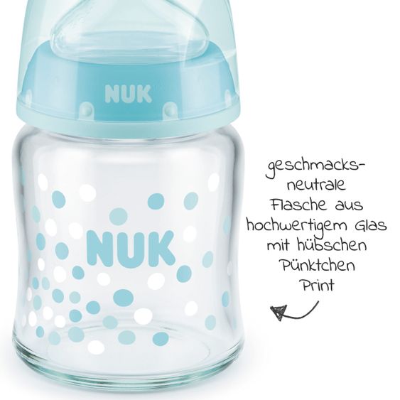 Nuk Glas-Flasche First Choice Plus 120 ml + Silikon-Sauger Gr. 1 S - Türkis