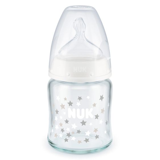 Nuk Glas-Flasche First Choice Plus 120 ml + Silikon-Sauger Gr. 1 S - Weiß