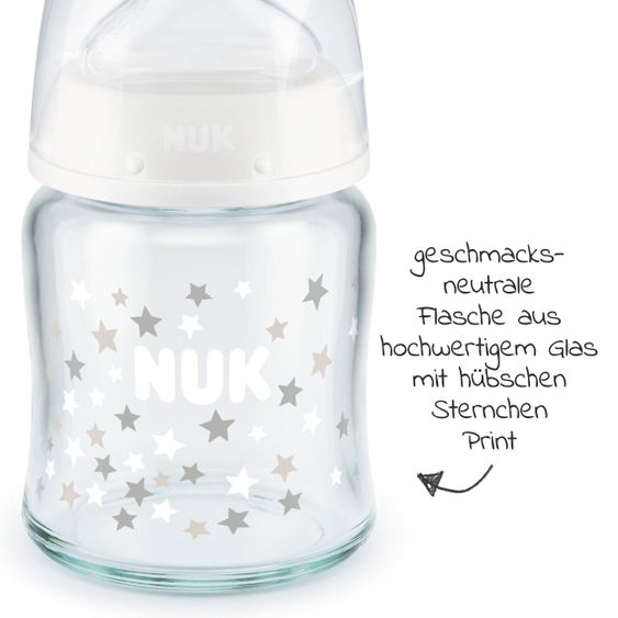 Nuk Glas-Flasche First Choice Plus 120 ml + Silikon-Sauger Gr. 1 S - Weiß