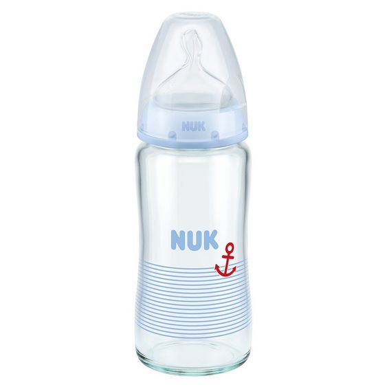 Nuk Glas-Flasche First Choice Plus 240 ml - Silikon Gr. 1 M - Blau