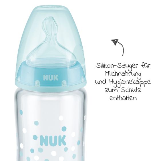 Nuk Glas-Flasche First Choice Plus 240 ml + Silikon-Sauger Gr. 1 M - Türkis