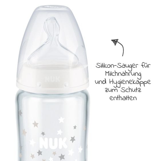 Nuk Glas-Flasche First Choice Plus 240 ml + Silikon-Sauger Gr. 1 M - Weiß