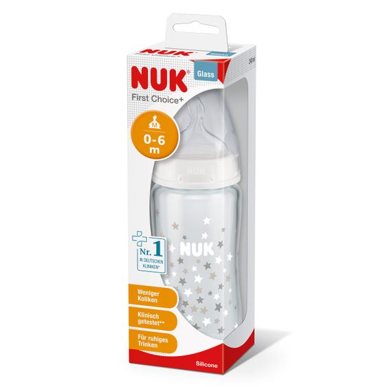 Nuk Glas-Flasche First Choice Plus 240 ml + Silikon-Sauger Gr. 1 M - Weiß