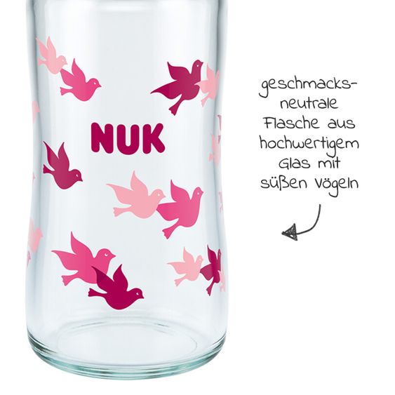 Nuk Glas-Flasche First Choice Plus 240 ml + Silikon-Sauger Gr. M - Temperature Control - Rosa