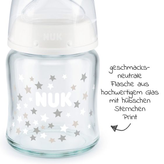 Nuk Glas-Flasche First Choice Plus Temperature Control 120 ml + Silikon-Sauger Gr. 1 S - Weiß