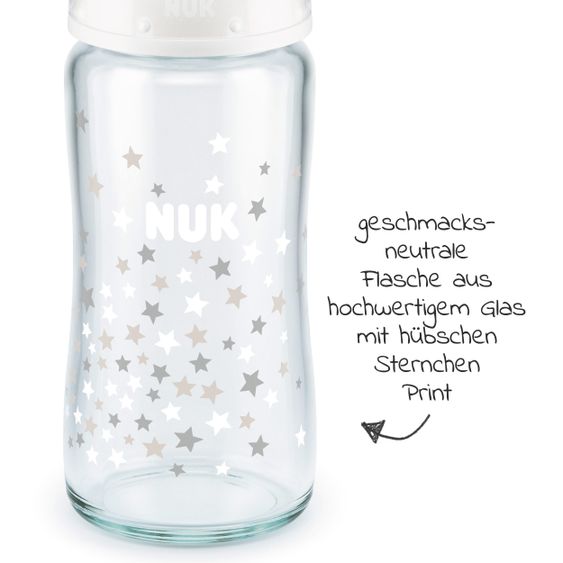 Nuk Glass bottle First Choice Plus Temperature Control 240 ml + silicone teat size 1 M - White