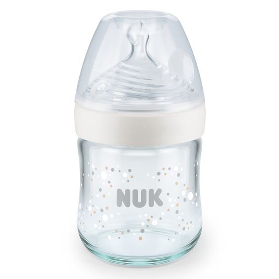 Nuk Glass bottle Nature Sense 120 ml + silicone teat size S - Temperature Control - White