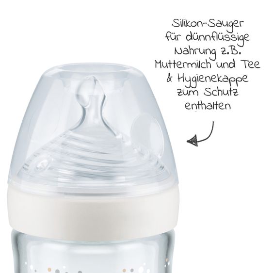 Nuk Glass bottle Nature Sense 120 ml + silicone teat size S - Temperature Control - White
