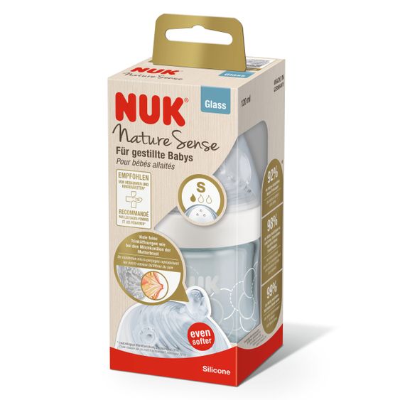 Nuk Glas-Flasche Nature Sense 120 ml + Silikon-Sauger Gr. S - Weiß