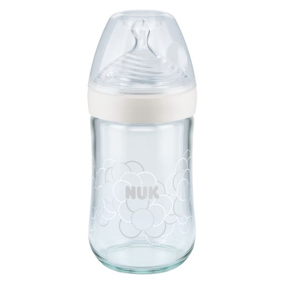Nuk Glas-Flasche Nature Sense 240 ml + Silikon-Sauger Gr. M - Weiß