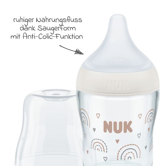 Nuk Glass bottle Perfect Match 120 ml + silicone teat size S - rainbow - white