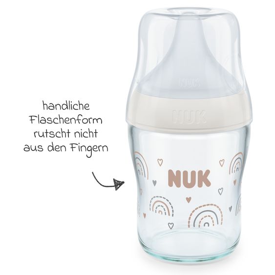 Nuk Glass bottle Perfect Match 120 ml + silicone teat size S - rainbow - white