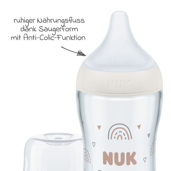 Nuk Perfect Match 230 ml glass bottle + silicone teat size M - rainbow - white