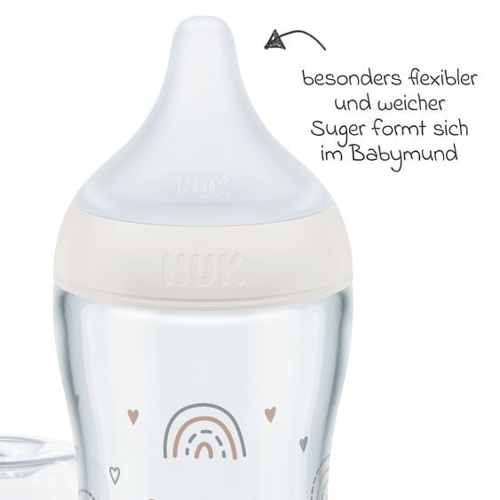 Nuk Perfect Match 230 ml glass bottle + silicone teat size M - rainbow - white