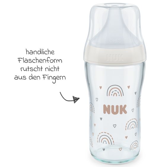 Nuk Perfect Match 230 ml glass bottle + silicone teat size M - rainbow - white