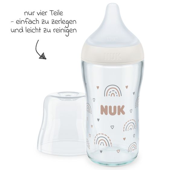 Nuk Perfect Match 230 ml glass bottle + silicone teat size M - rainbow - white