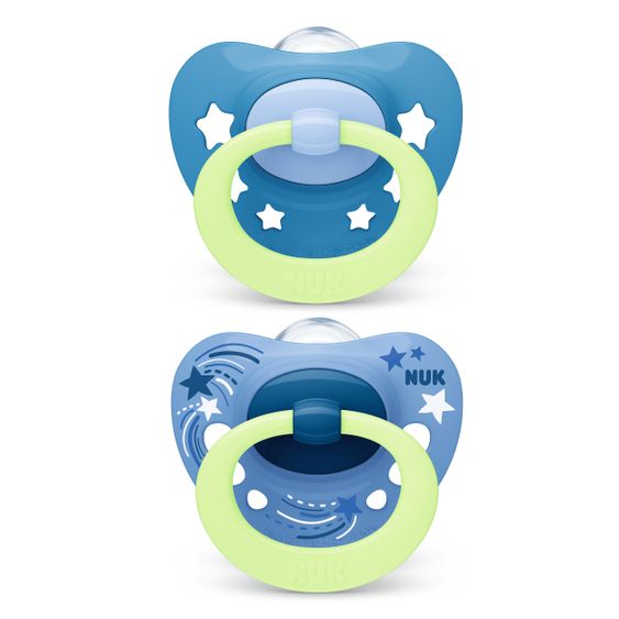 Nuk Leucht-Schnuller 2er Pack Signature Night - Silikon 0-6 M - Blau