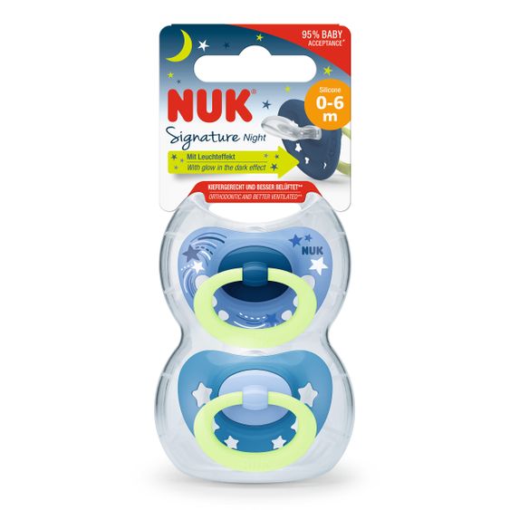 Nuk Leucht-Schnuller 2er Pack Signature Night - Silikon 0-6 M - Blau