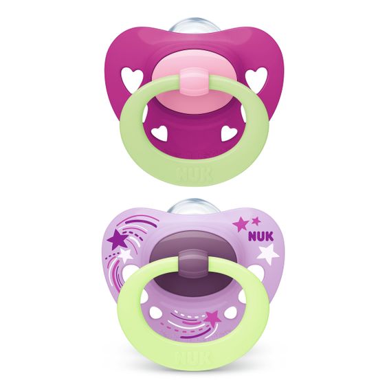 Nuk Leucht-Schnuller 2er Pack Signature Night - Silikon 0-6 M - Rosa