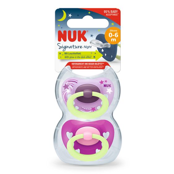 Nuk Leucht-Schnuller 2er Pack Signature Night - Silikon 0-6 M - Rosa
